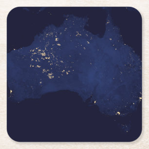 Dessous De Verre Carré Satellite Les Lumières Nocturnes De L'Australie.