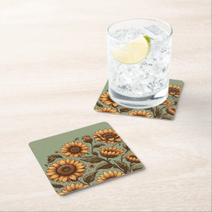 Dessous De Verre Carré Sauge et Tournesols
