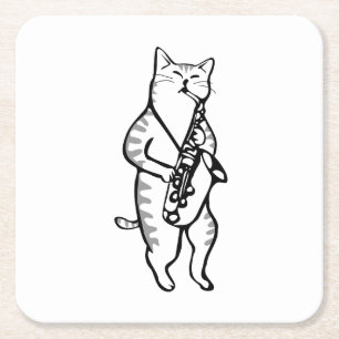 Dessous De Verre Carré Saxophone Instrument Musique Jazz Cat Pad
