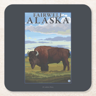 Dessous De Verre Carré Scène de bison - Fairwell, Alaska