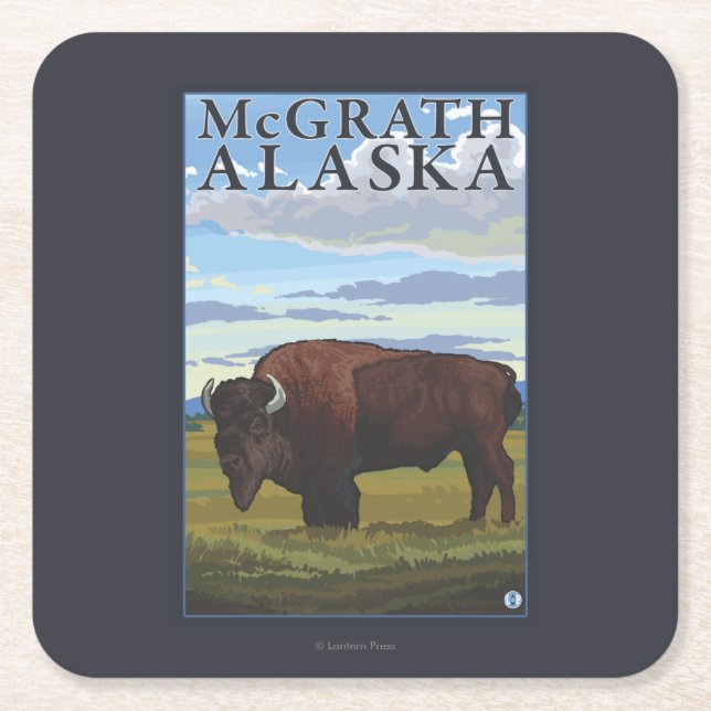 Dessous De Verre Carré Scène de bison - McGrath, Alaska (Devant)