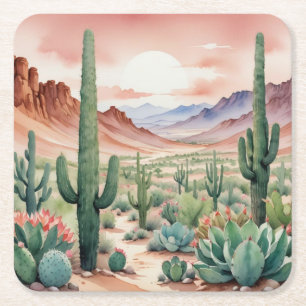 Dessous De Verre Carré Scène de cactus du désert du Sud-Ouest