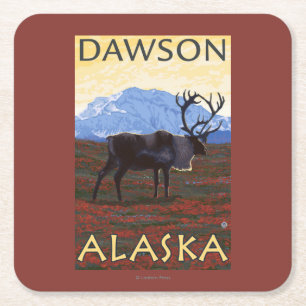 Dessous De Verre Carré Scène de caribou - Dawson, Alaska