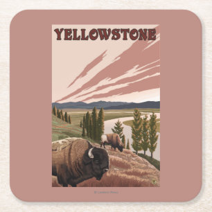 Dessous De Verre Carré Scène de YellowstoneBison