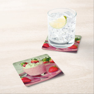 Dessous De Verre Carré Scène frappante de dessert aux fraises