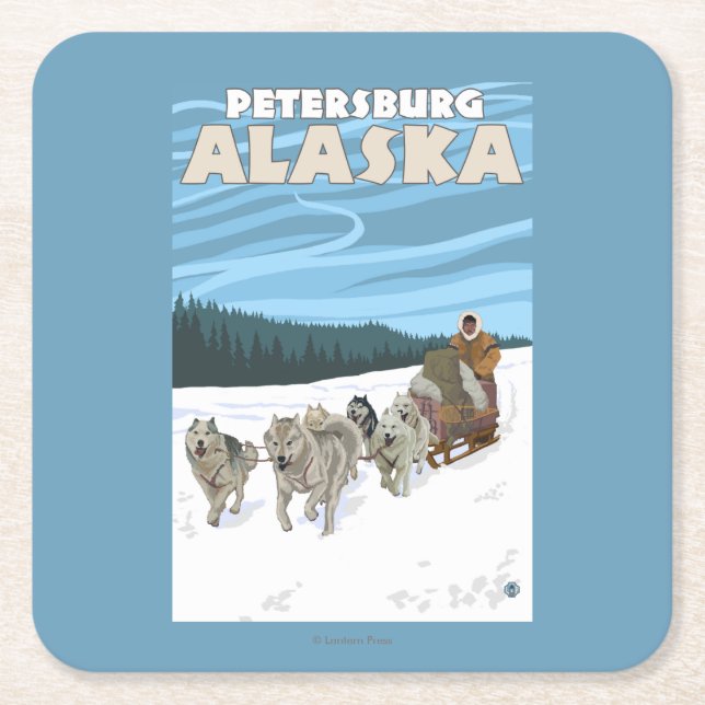 Dessous De Verre Carré Scène Sledding de chien - Pétersbourg, Alaska (Devant)