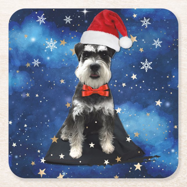 Dessous De Verre Carré Schnauzer de Noël (Devant)