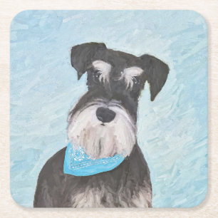 Dessous De Verre Carré Schnauzer (Miniature) Peinture - Chien original mi