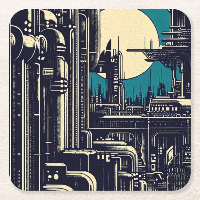 Dessous De Verre Carré Sciage urbain futuriste SF 2 (Devant)