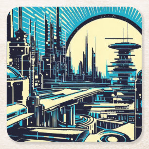 Dessous De Verre Carré Sciage urbain futuriste SF 3