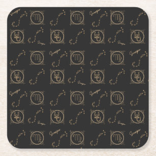Dessous De Verre Carré Scorpion Zodiaque Noir & Or Astrologie