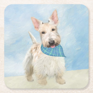 Dessous De Verre Carré Scottish Terrier Wheaten Dog Painting Art original