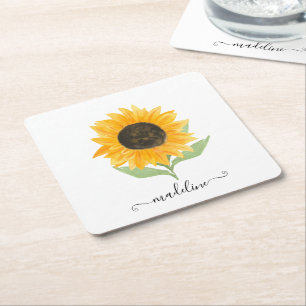 Dessous De Verre Carré Script de nom personnalisé tournesol rustique mini