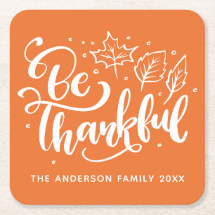 Dessous De Verre Carré Script de Thanksgiving être reconnaissant Récolte