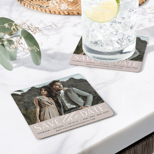 Dessous De Verre Carré Script lisse   Photo Enregistrer la date