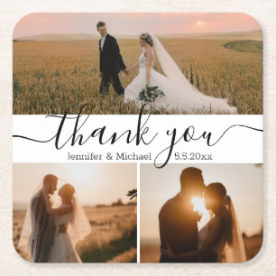 Dessous De Verre Carré script moderne 3 photo mariage merci