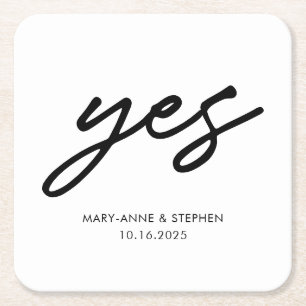 Dessous De Verre Carré Script moderne Oui Mariage Fiançailles
