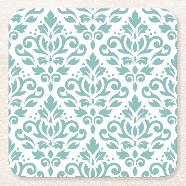 Dessous De Verre Carré Scroll Damask Teal Pattern (Devant)