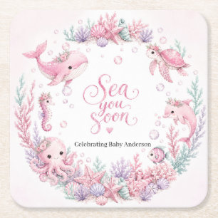 Dessous De Verre Carré Sea You Soon Rose Sous l'Océan Fête de Naissance P