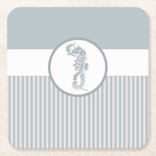 Dessous De Verre Carré Seahorse Bleu Classique Nautique Élégant