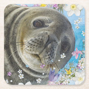Dessous De Verre Carré Sealion de conte de Fairytale dans l'océan des fle
