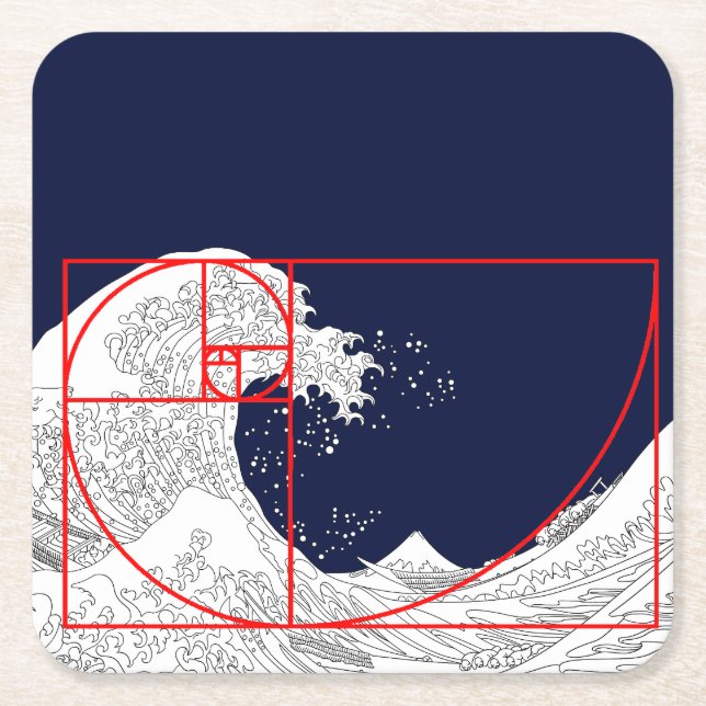 Dessous De Verre Carré Séquence Fibonacci et la Grande Vague (Devant)