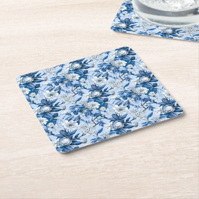 Dessous De Verre Carré Série Chinoserie bleu et blanc Design 3 (Incliné)
