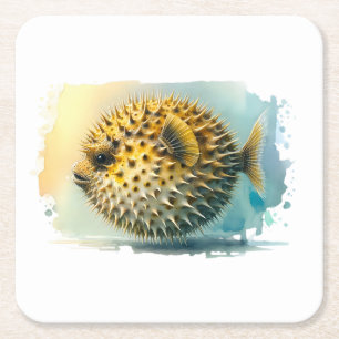 Dessous De Verre Carré Série d'aquarelles : Poisson soufflé