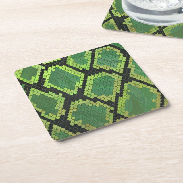 Dessous De Verre Carré Serpent noir et vert (Incliné)