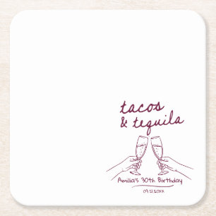 Dessous De Verre Carré Serviettes d'anniversaire personnalisées Tacos et 