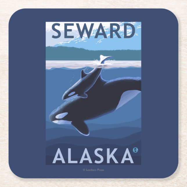 Dessous De Verre Carré Seward, AlaskaOrca et scène de veau (Devant)