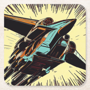 Dessous De Verre Carré SF - Anime Starfighter Woodcut 3