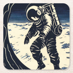 Dessous De Verre Carré SF - Astronaut sur Spacewalk Woodcut 3