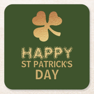 Dessous De Verre Carré Shamrock Gold Foil, Saint Patrick's Day