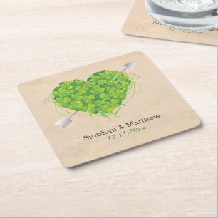 Dessous De Verre Carré Shamrock Mariage irlandais Heart