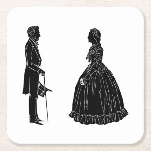 Dessous De Verre Carré silhouette d'abraham lincoln et de mary todd linco