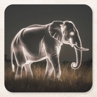 Dessous De Verre Carré Silhouette d'éléphant lumineux