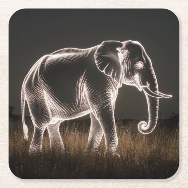 Dessous De Verre Carré Silhouette d'éléphant lumineux (Devant)