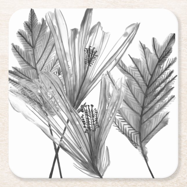 Dessous De Verre Carré Silhouette florale - Gris (Devant)