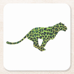 Dessous De Verre Carré Silhouette Leopard noir et vert