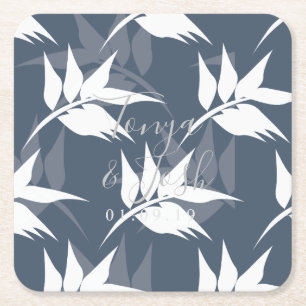 Dessous De Verre Carré Silhouette Navy Fleurs Feuilles