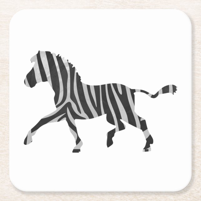 Dessous De Verre Carré Silhouette noir et gris clair Zebra (Devant)