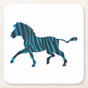Dessous De Verre Carré Silhouette noire et bleue Zebra