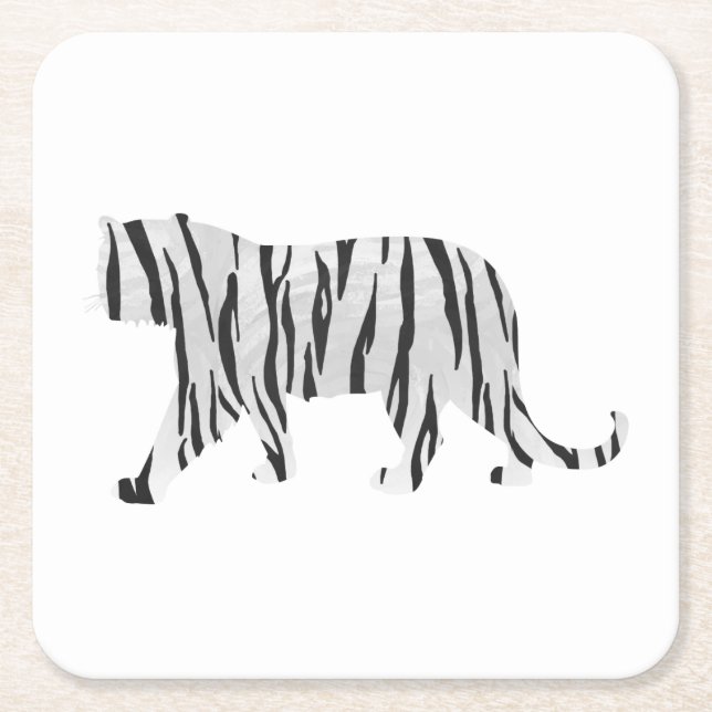 Dessous De Verre Carré Silhouette Tiger noir et blanc (Devant)