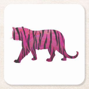 Dessous De Verre Carré Silhouette Tigre rose et noir