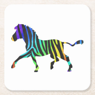 Dessous De Verre Carré Silhouette Zebra noir et arc-en-ciel
