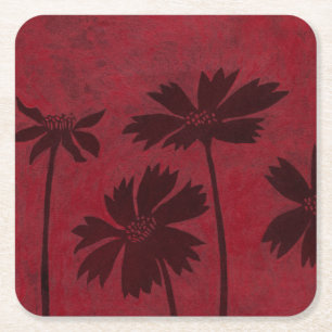 Dessous De Verre Carré Silhouettes de Flowerhead sur l'arrière - plan