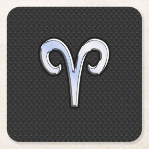 Dessous De Verre Carré Silver Chrome Comme Aries Zodiac SIGNE