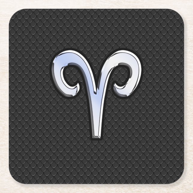 Dessous De Verre Carré Silver Chrome Comme Aries Zodiac SIGNE (Devant)