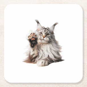 Dessous De Verre Carré Silver Maine Coon Cat Raising Paw Decorative Coast
